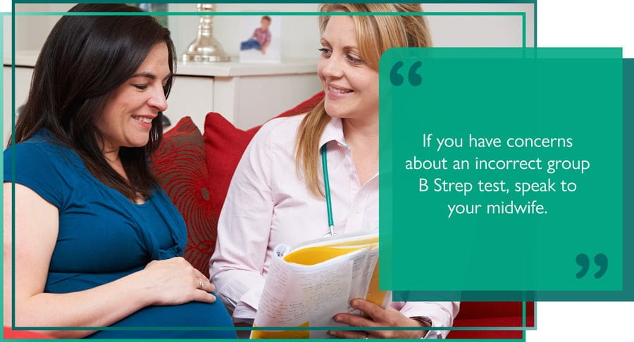 Pregnant woman discussing group B Strep concerns with midwife